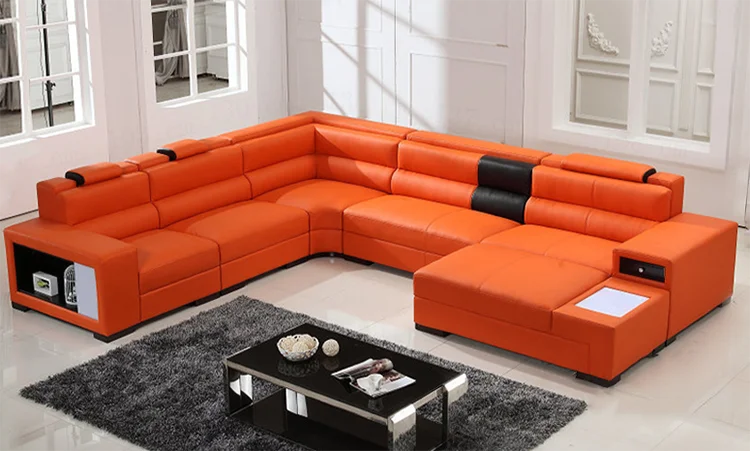 European Style Modern Design  Leather U-Shaped Corner Sofa Set for Living Room Furniture Use at Home
