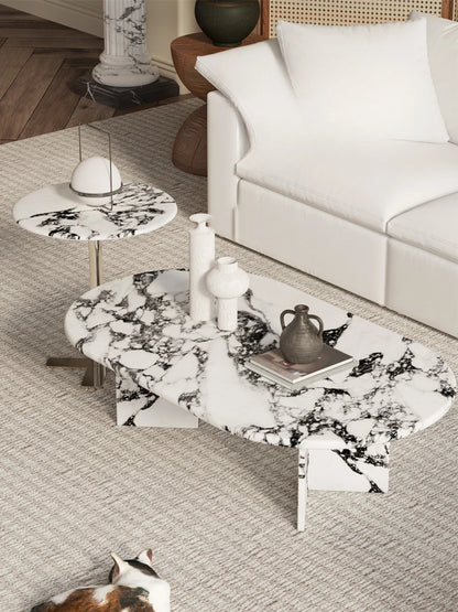 Retro Living Room Coffee Table: Marble, French Cream, Simple Modern Style