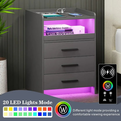 Smart Nightstand with Charging Station & RGB Lights