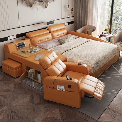 King Size Smart Bed with Storage - Wood Frame, Multifunctional