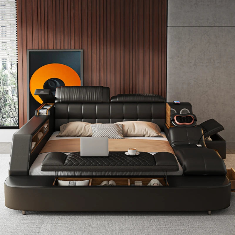 Storage Frame Double Bed: Luxury Wood, Drawers, Multifunctional