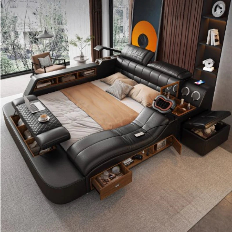 Storage Frame Double Bed: Luxury Wood, Drawers, Multifunctional