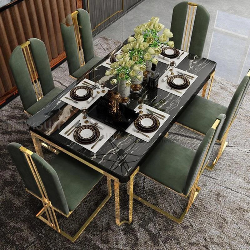 Light Luxury Dining Set: Modern Table with 6 Chairs, High-End for Large Apartment