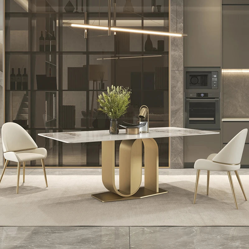 Slate Dining Table: Gold Metal Legs, Luxury Modern Minimalist, Rectangular Marble