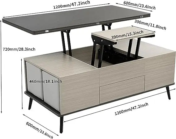 3-in-1 Lift Top Coffee Table Set: Modern, Dark Gray, with 4 Stools, Space-Saving Dining