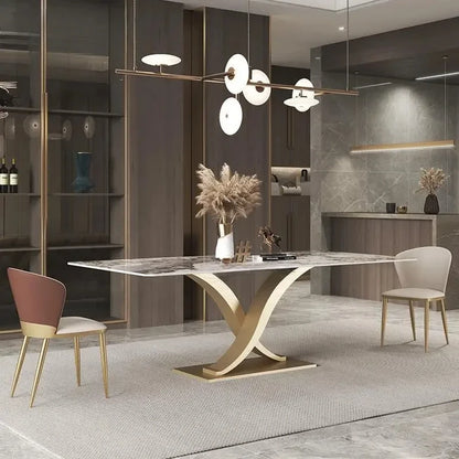 Italian Light Luxury Dining Table: Bright Slate, Marble Stone