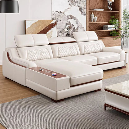 Genuine Leather Modern Reclining Sofa - White Nordic Lounge