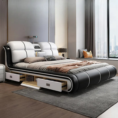 Multifunctional King Size Wooden Storage Bed - Nordic Design