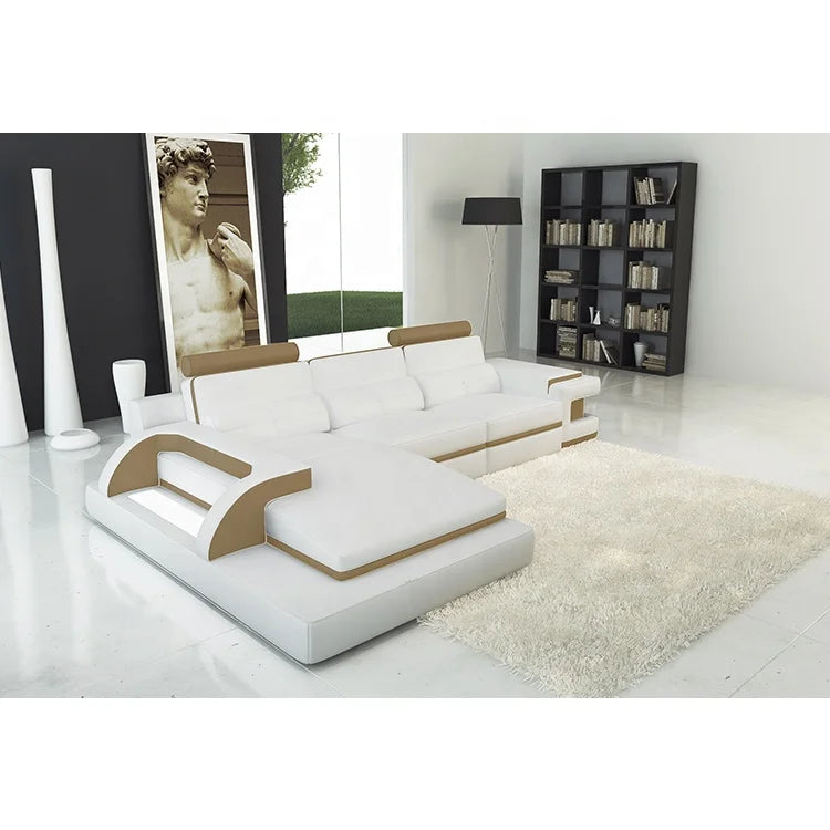 Italian Red & Black Genuine Leather L-Shape Sectional Sofa Set