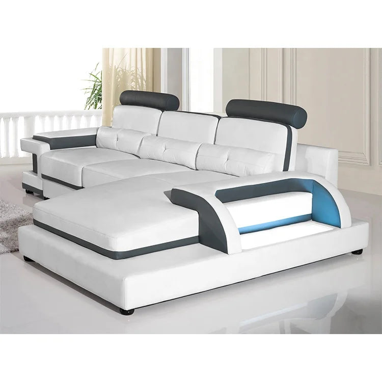 Italian Red & Black Genuine Leather L-Shape Sectional Sofa Set