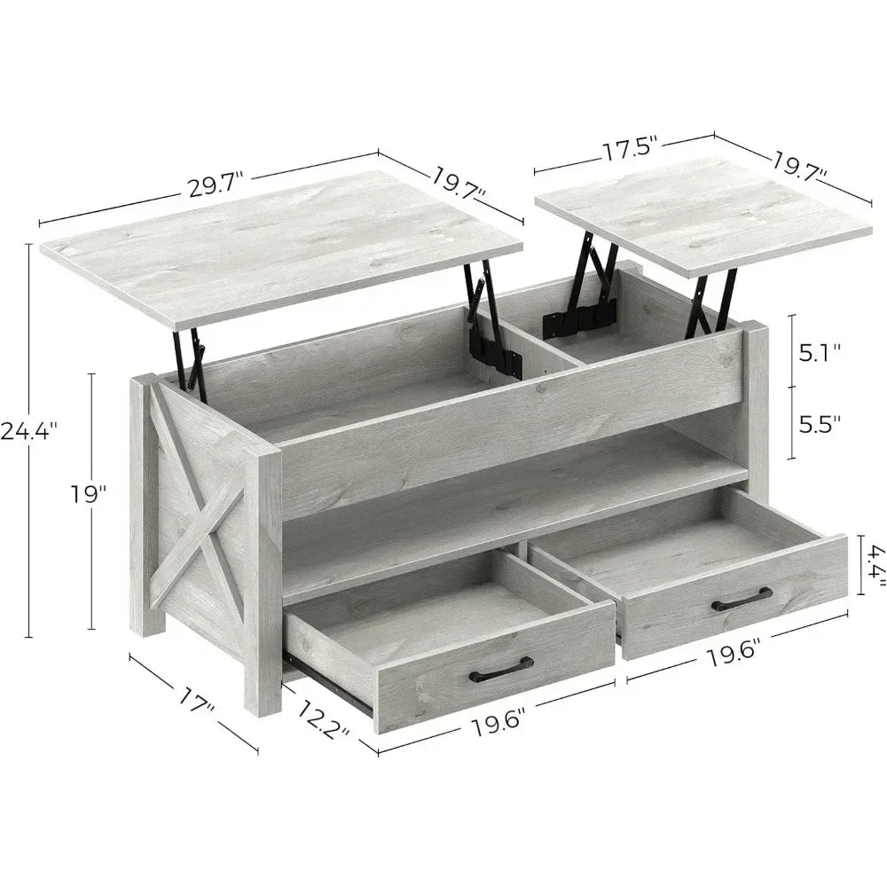 Center Room Table: Retro Wooden Lift Top, Gray, for Living Room or Cafe