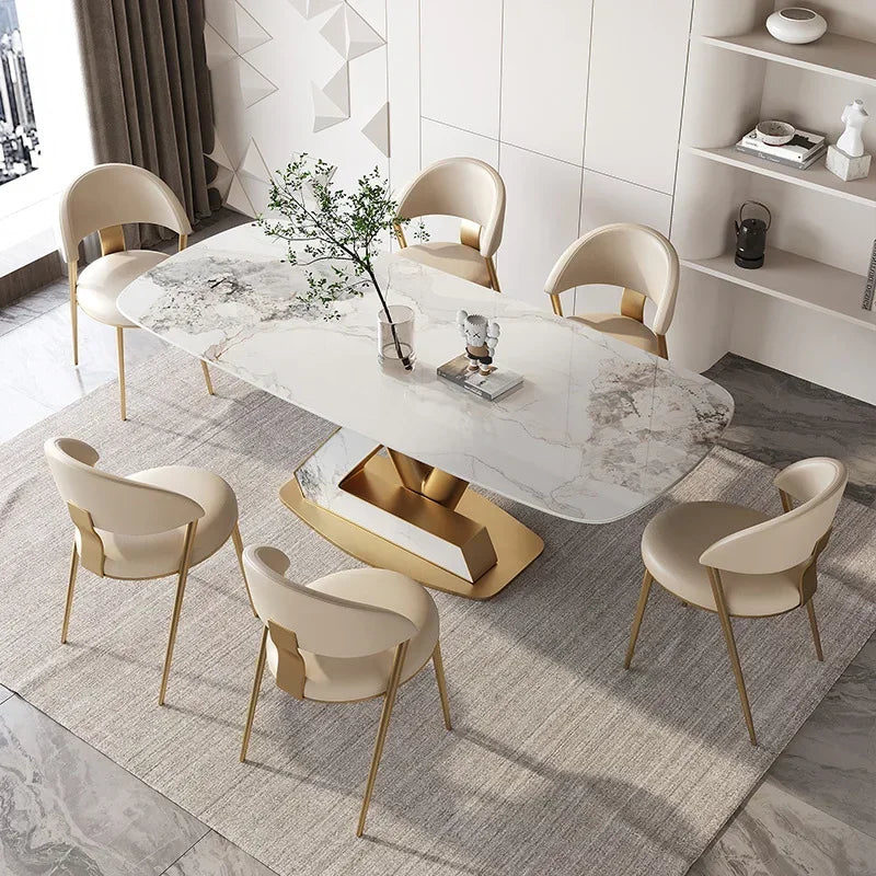 Luxury Dining Room Table: Modern Stainless Steel Frame, Marble Top, Restaurant Dining Set