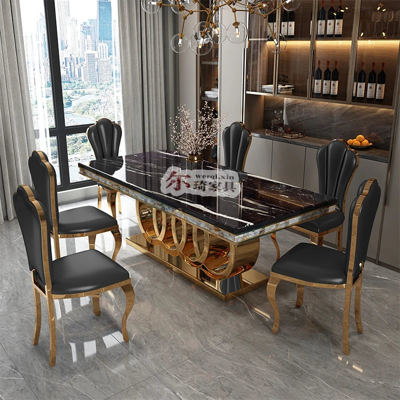 Simple Luxury Marble Dining Table with Chairs Set