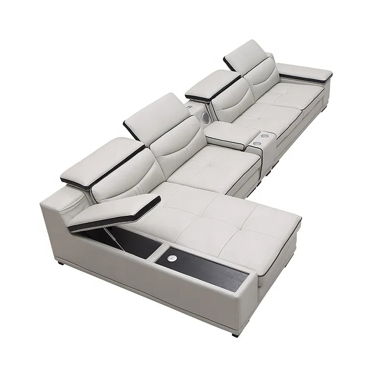 Modern Luxury Genuine Leather L-Shape Sectional Sofa Set for Living Rooms