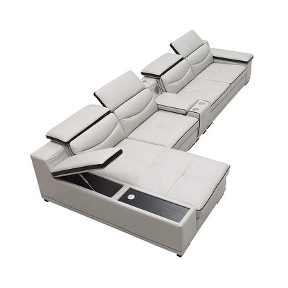 Modern Luxury Genuine Leather L-Shape Sectional Sofa Set for Living Rooms