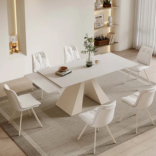 Extendable White Dining Table Set: Rectangular, Modern Design for Living Room or Restaurant