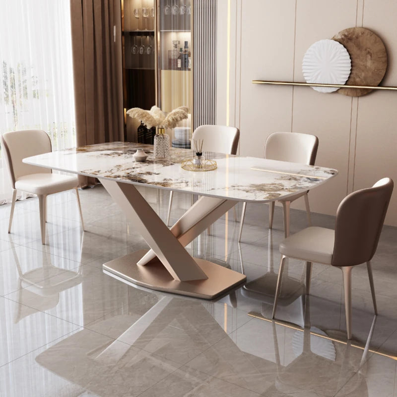 Metal Nordic Dining Set: Luxury White Marble Table, Natural, Restaurant/Home Furniture