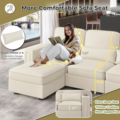 6-Seater U-Shaped Convertible Sofa - Beige with Chaise & Storage