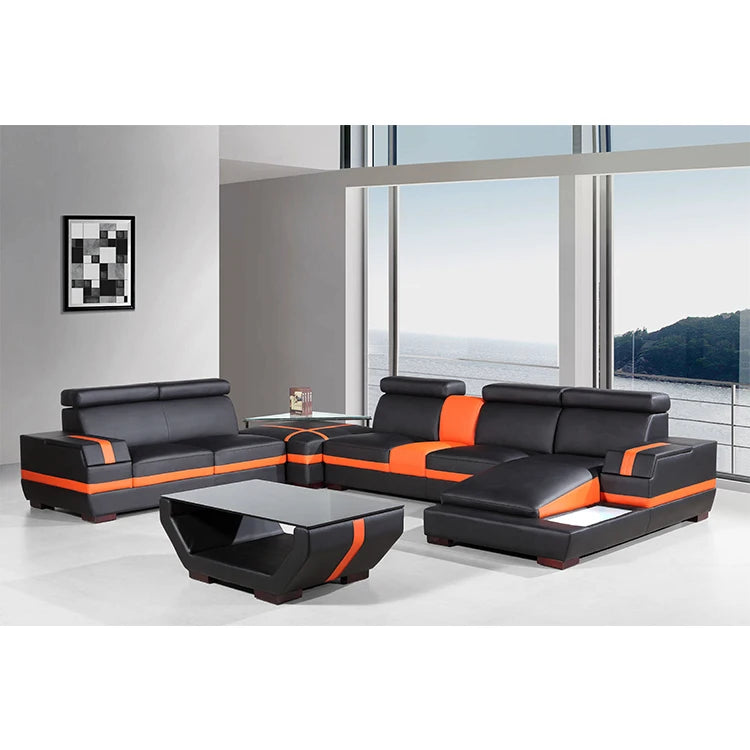 Luxury Modern Genuine Leather Corner Sofa Set for Living Rooms