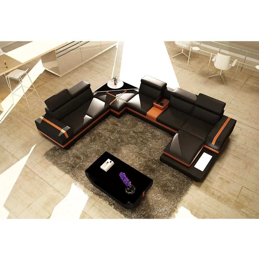 Luxury Modern Genuine Leather Corner Sofa Set for Living Rooms