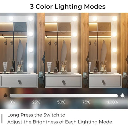 Vanity Desk with 12 LED Lights, Power Outlet, 11 Drawers, Chair, 3 Lighting Modes & Adjustable Brightness