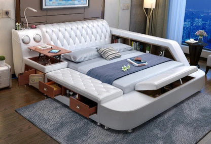 Ultimate Tech Smart Bed: Leather Massage, Speaker & Safe