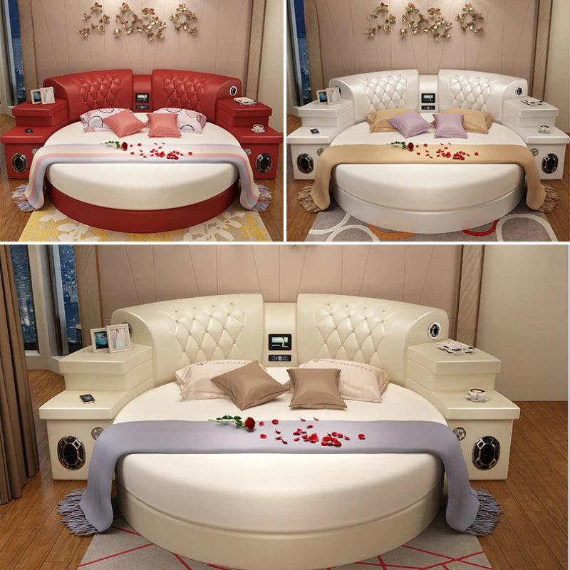 Round Double Bed - Modern Minimalist 2M Big Cream Wedding Bed