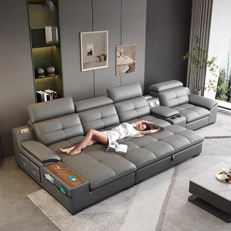 Nordic Smart Leather Sofa - Electric Adjustable & Storage Design