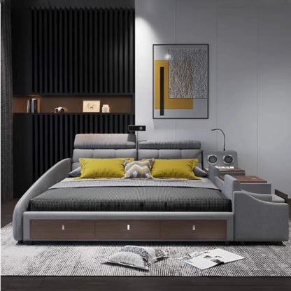 King Size Headboard Multifunctional Bed - Wooden Luxury Frame