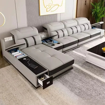 Modern Leather Sofa - Italian Design with Bluetooth & USB