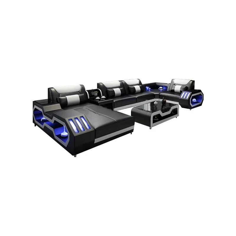 Modern Luxury Leather Sectional Sofa Set - Smart LED Living Room Couch