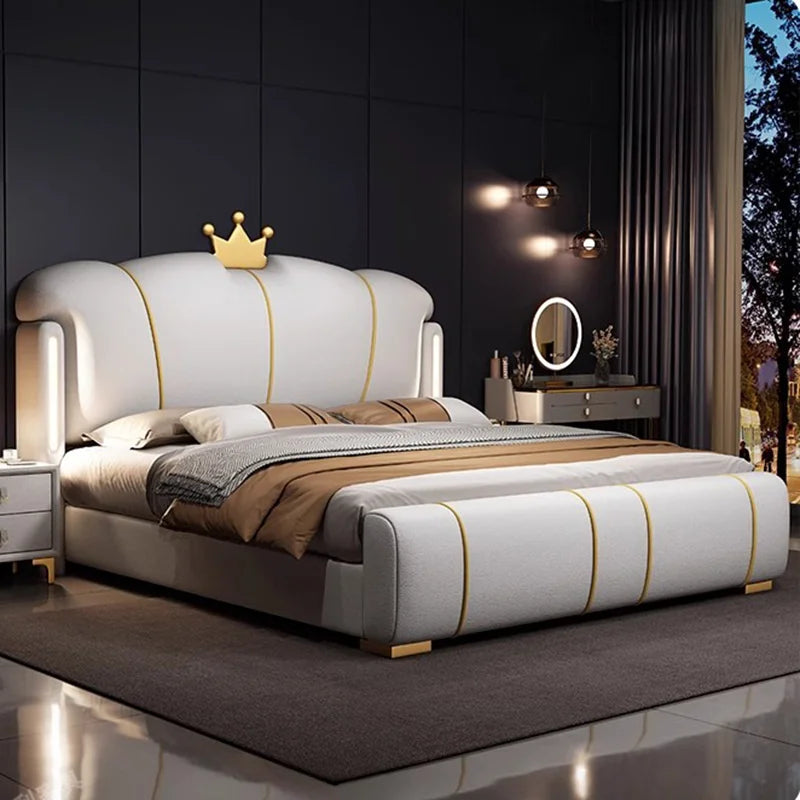 Luxury Double Bed Frame - Elegant Italian Leather King Size