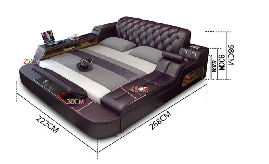 Modern design smart bed with dressing table multi functional bed king size bed frame smart bedroom furniture home furniture