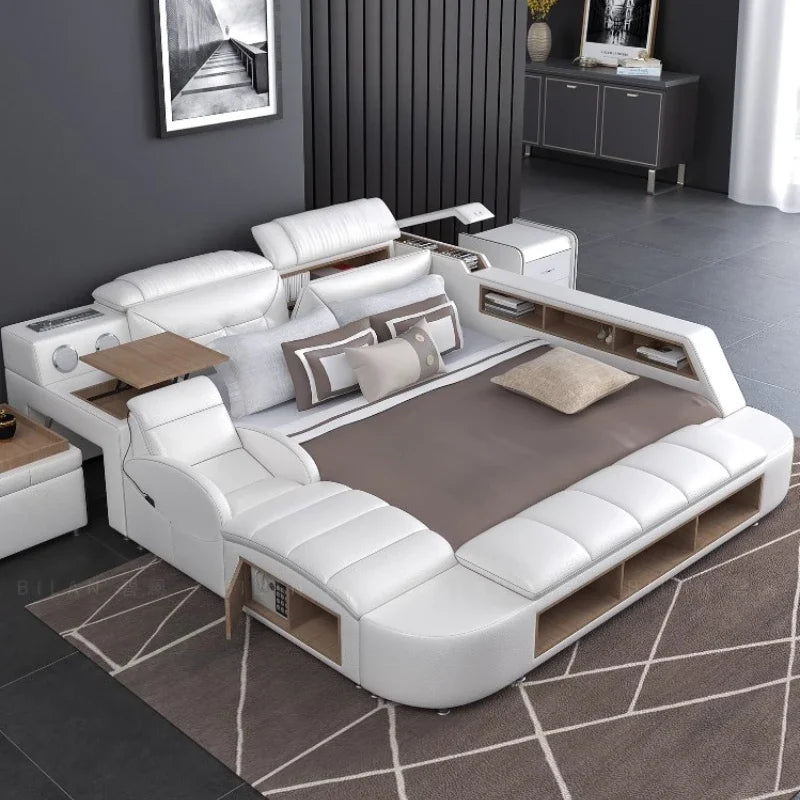 Modern Luxury Storage Double Bed - Elegant Massager Queen