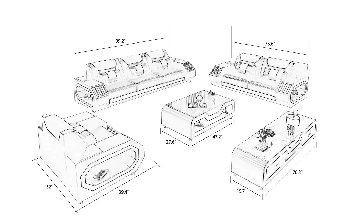 Full Set Genuine Leather Sectional Sofa - Elegant Living Room