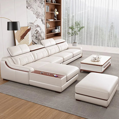 Genuine Leather Modern Reclining Sofa - White Nordic Lounge