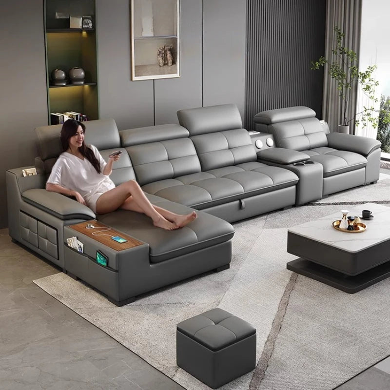 Nordic Smart Leather Sofa - Electric Adjustable & Storage Design