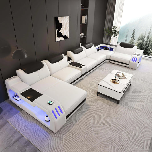 Modern Adjustable Sofa Bed with LED Lights, Storage & USB Ports