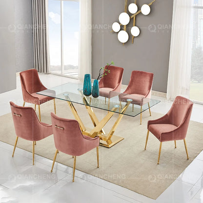 Modern Gold Glass Dining Table Set: 8-Seater Luxury with Chairs