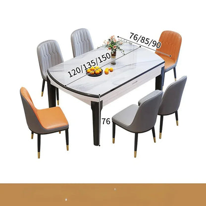 Designer Long Dining Table Set: Extendable Rectangular with Non-Slip Chairs, White Mesa Comedor