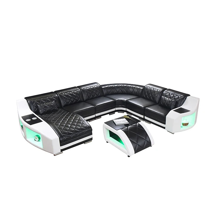 Imported Genuine Cowhide Leather L-Shape Sofa for Modern Living Rooms