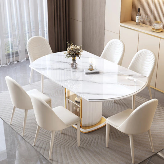 Designer Floor Dining Table: White, European Design, Mobile, Round, Extendable