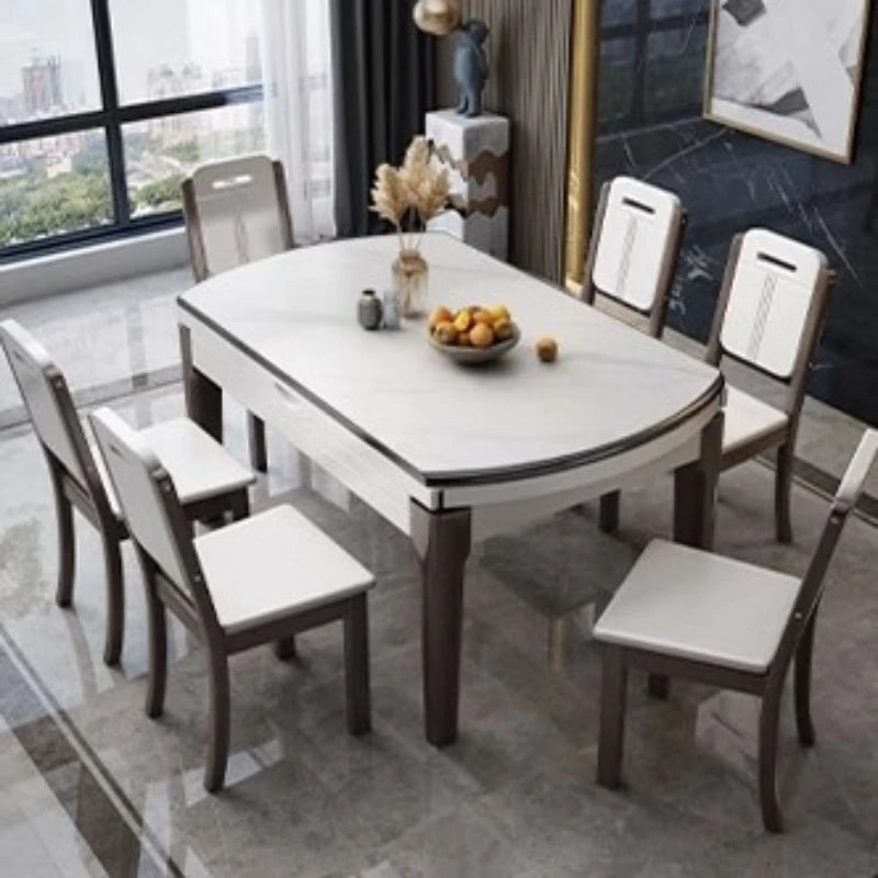 Oilproof Extendable Table Set: Nordic Oval Design, Corner Protector, Kitchen Chairs, Modern Ornaments