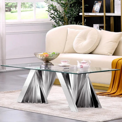 Clear Glass Coffee Table: Rectangle with Gold Stainless Steel Base