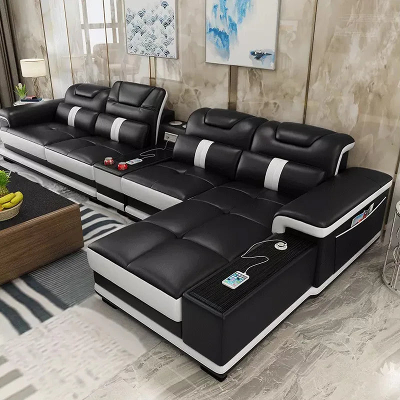 Modern Elegant Modular Accent Lounge Sofa – Printed Leather & Velvet