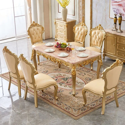 Wooden Luxury Dining Table: Gold Vintage, European, Space-Saving