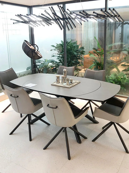 Minimalist Imported Calai Stone Plate Retractable Dining Tables and Chairs Set