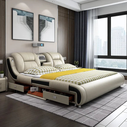 Multifunction Storage Double Bed, Smart Cama Box Casal Room Furniture