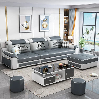 Nordic Large Sectional Couch - Modern Ergonomic Sofa & Pouf