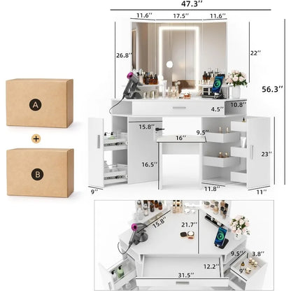 47" L Vanity with Lighted Mirror, Power Outlet & Adjustable Lighting